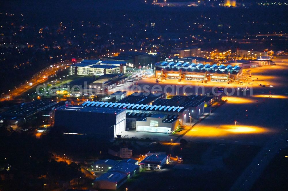 Aerial photograph at night Dresden - Night lighting In the district Klotzsche in Dresden in the state Saxony, Germany