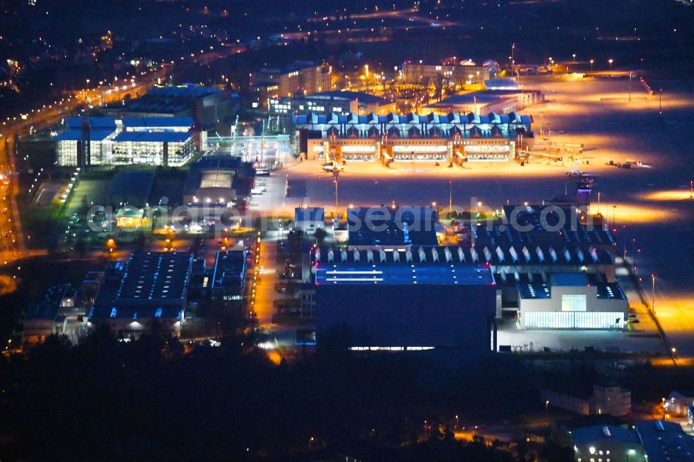 Aerial image at night Dresden - Night lighting In the district Klotzsche in Dresden in the state Saxony, Germany