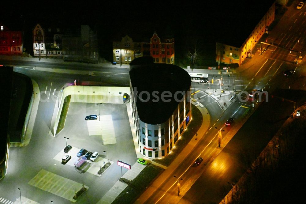 Aerial image at night Gotha - Night lighting leisure Centre - Amusement Park clever fit on street Stielerstrasse in Gotha in the state Thuringia, Germany