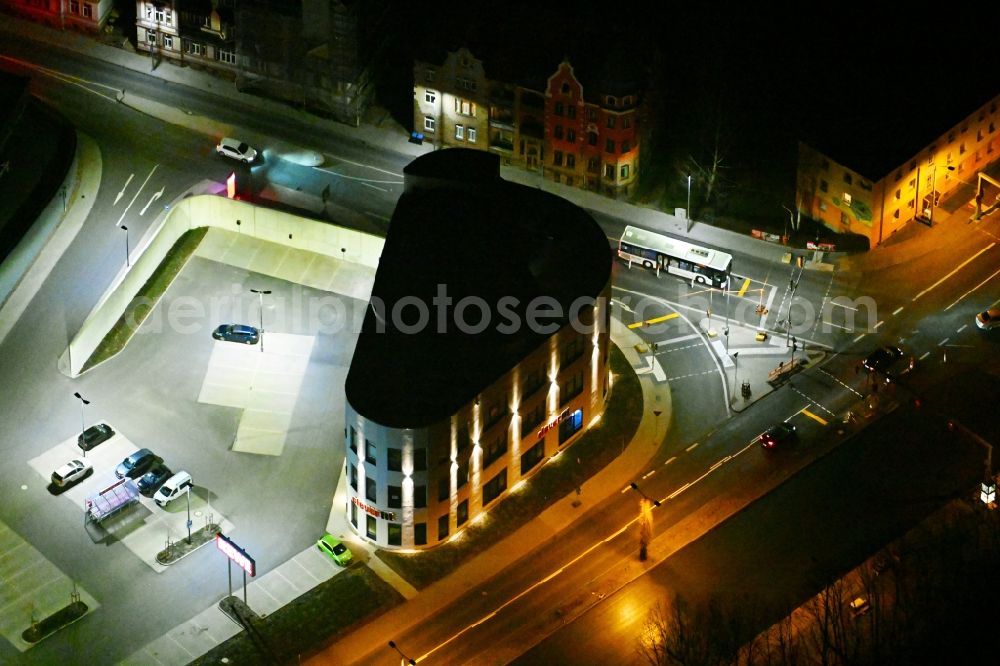 Gotha at night from above - Night lighting leisure Centre - Amusement Park clever fit on street Stielerstrasse in Gotha in the state Thuringia, Germany