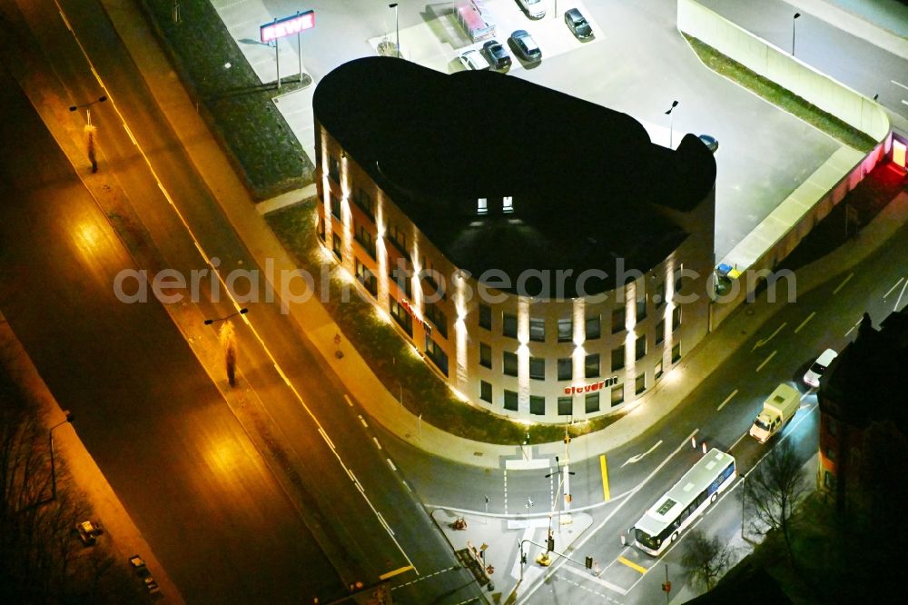 Gotha at night from above - Night lighting leisure Centre - Amusement Park clever fit on street Stielerstrasse in Gotha in the state Thuringia, Germany