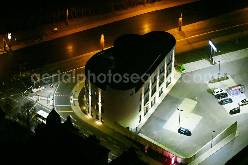 Gotha at night from above - Night lighting leisure Centre - Amusement Park clever fit on street Stielerstrasse in Gotha in the state Thuringia, Germany