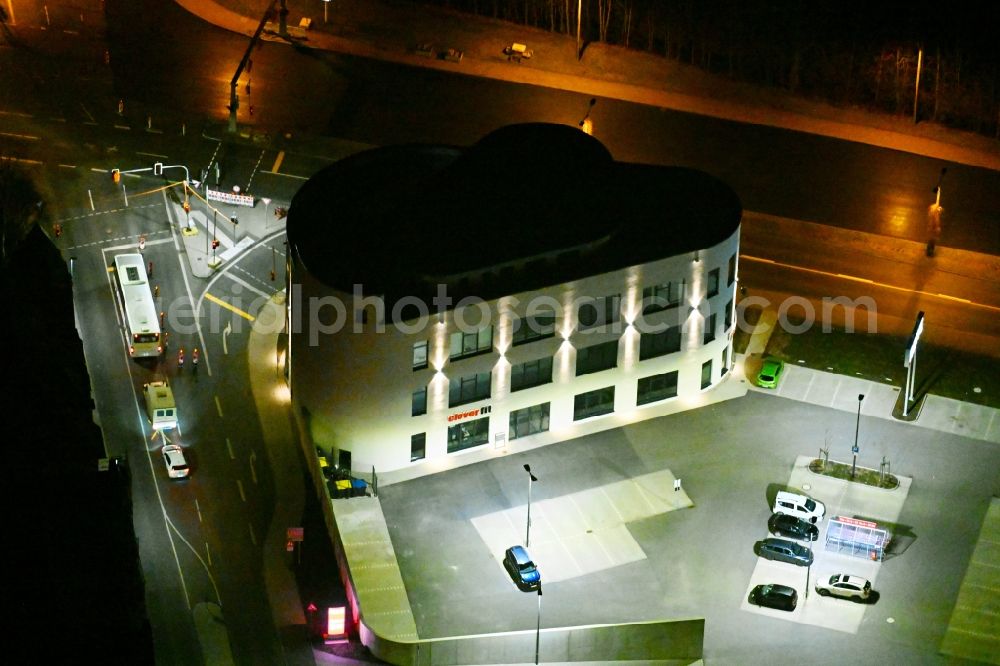 Gotha at night from above - Night lighting leisure Centre - Amusement Park clever fit on street Stielerstrasse in Gotha in the state Thuringia, Germany