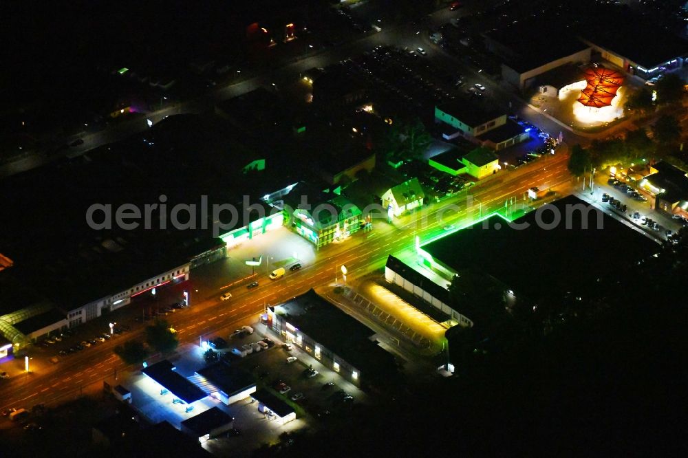 Osnabrück at night from above - Night lighting Leisure Centre - Amusement Park Flippothek on Pagenstrecherstrasse in Osnabrueck in the state Lower Saxony, Germany