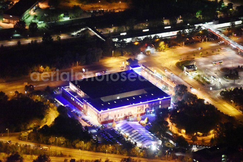 Aerial image at night Berlin - Night view building of the cinema - movie theater UCI Kinowelt Marzahn in Berlin