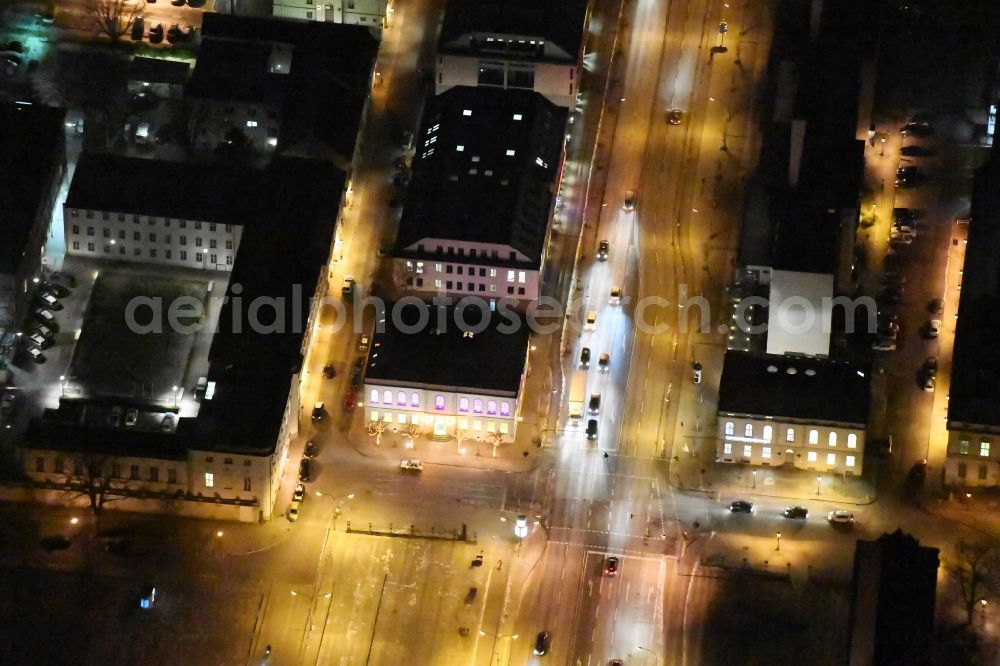 Potsdam at night from the bird perspective: Night view leisure Centre - Amusement Park Spielbank Potsdam Joker`s Garden Schlossstrasse in the district Innenstadt in Potsdam in the state Brandenburg