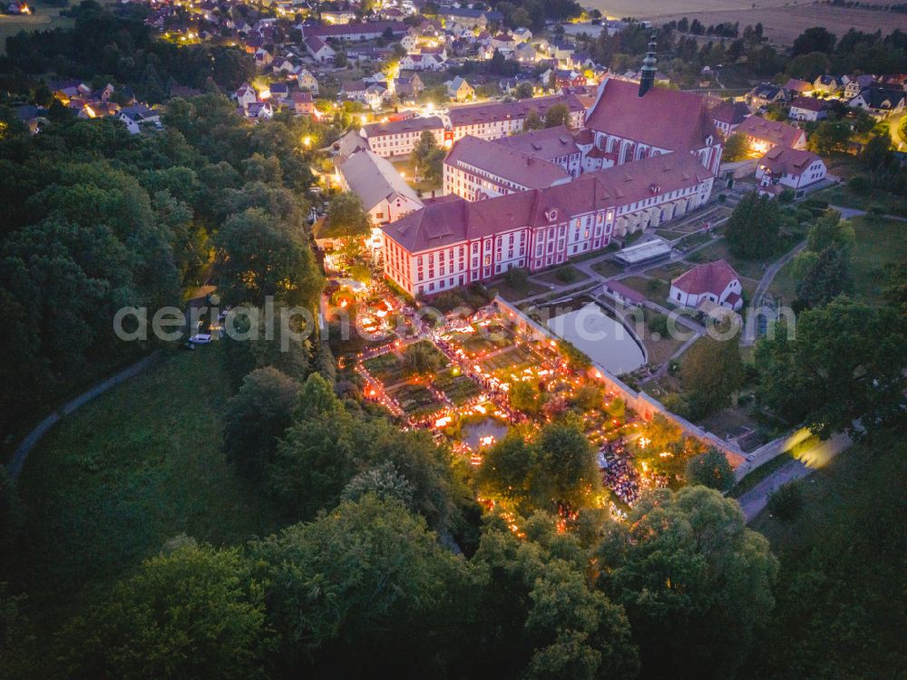 Aerial photograph at night Panschwitz-Kuckau - Night aerial photograph of the garden night In the light of 1,000 lights in the monastery garden of St. Mary in Panschwitz-Kuckau in the state of Saxony, Germany