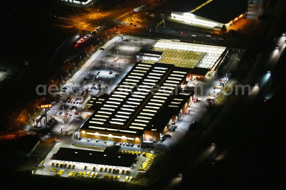 Forchheim at night from above - Night lighting Building of the construction market OBI in Forchheim in the state Bavaria, Germany