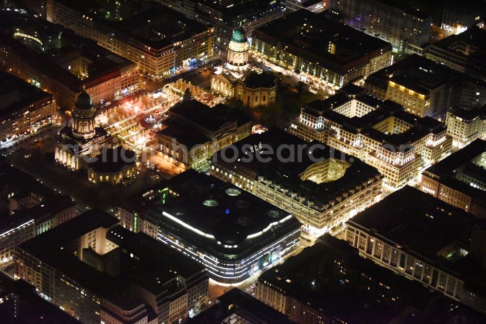 Aerial image at night Berlin - Night view building of the shopping center Kaufhaus Galeries Lafayette in Berlin