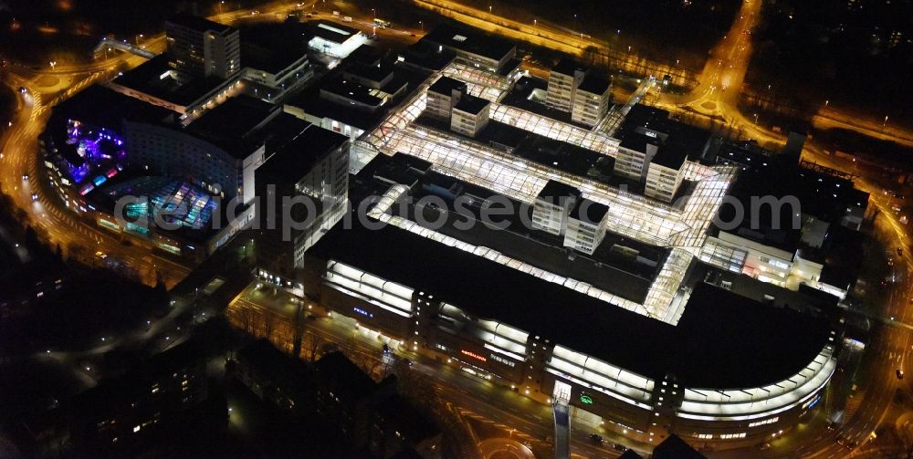 Frankfurt am Main at night from above - Night view Building the shopping center Nordwest Zentrum in Frankfurt in the state Hesse