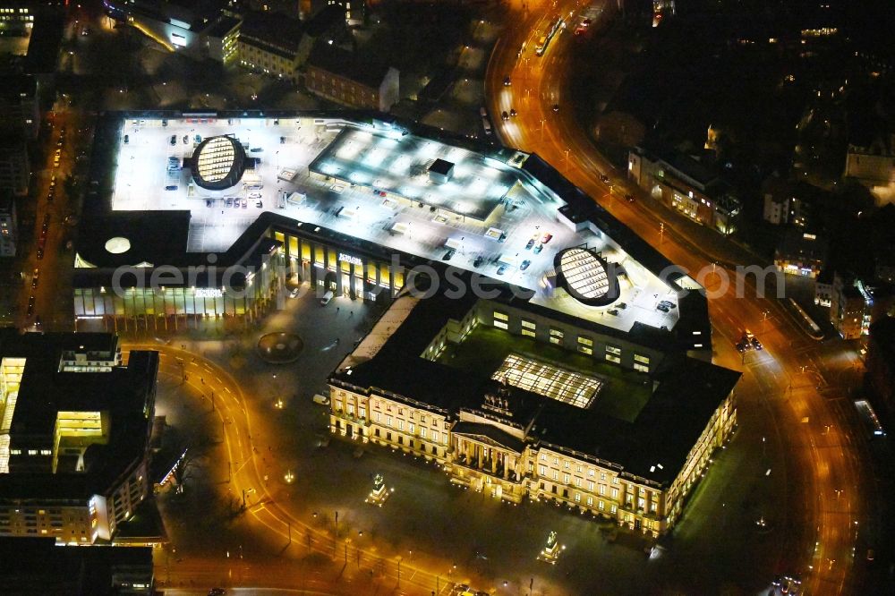 Braunschweig at night from above - Night lighting Building of the shopping center Schloss-Arkaden Braunschweig am Ritterbrunnen in der Altstadt in Braunschweig in the state Lower Saxony