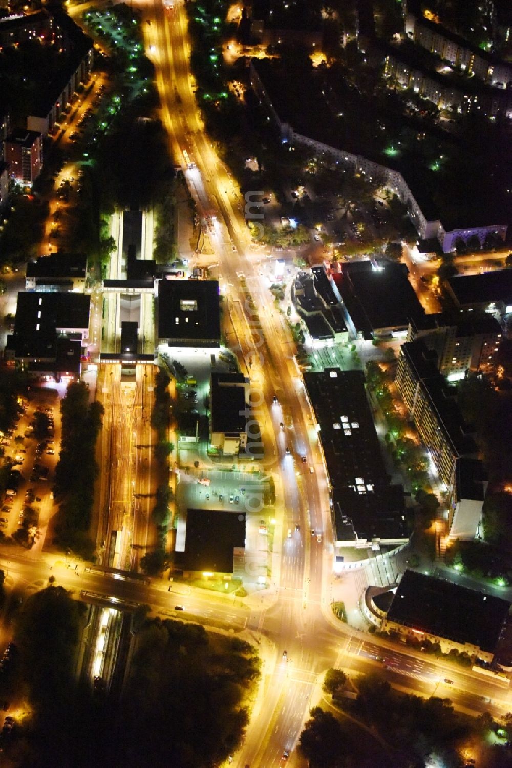 Berlin at night from above - Night view building of the shopping center Spree - Center Hellersdorf in Berlin