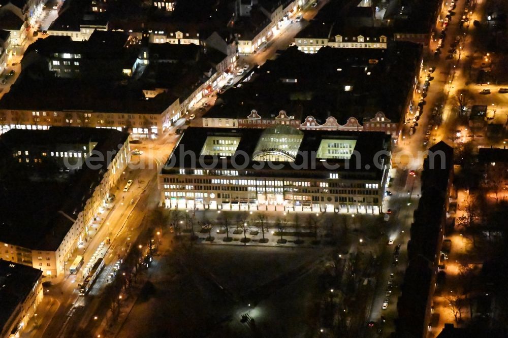 Potsdam at night from above - Night view building of the shopping center WilhelmGalerie am Platz der Einheit - Charlottenstrasse in the district Innenstadt in Potsdam in the state Brandenburg