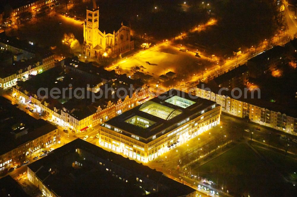 Potsdam at night from above - Night view building of the shopping center WilhelmGalerie am Platz der Einheit - Charlottenstrasse in the district Innenstadt in Potsdam in the state Brandenburg