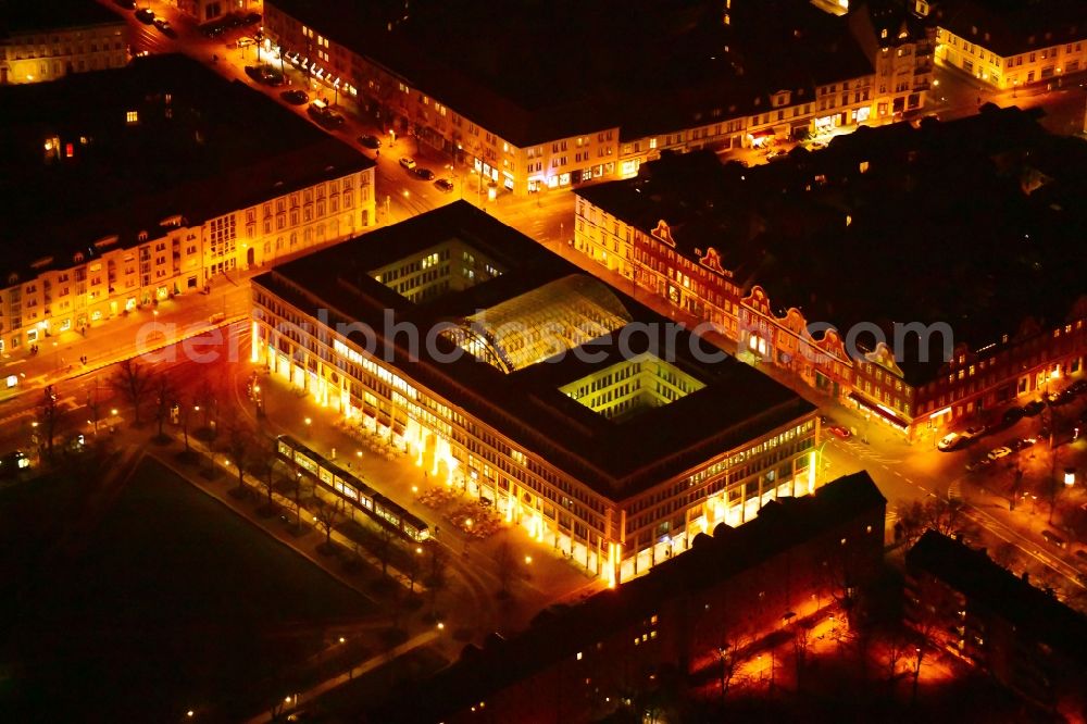 Potsdam at night from above - Night view building of the shopping center WilhelmGalerie am Platz der Einheit - Charlottenstrasse in the district Innenstadt in Potsdam in the state Brandenburg