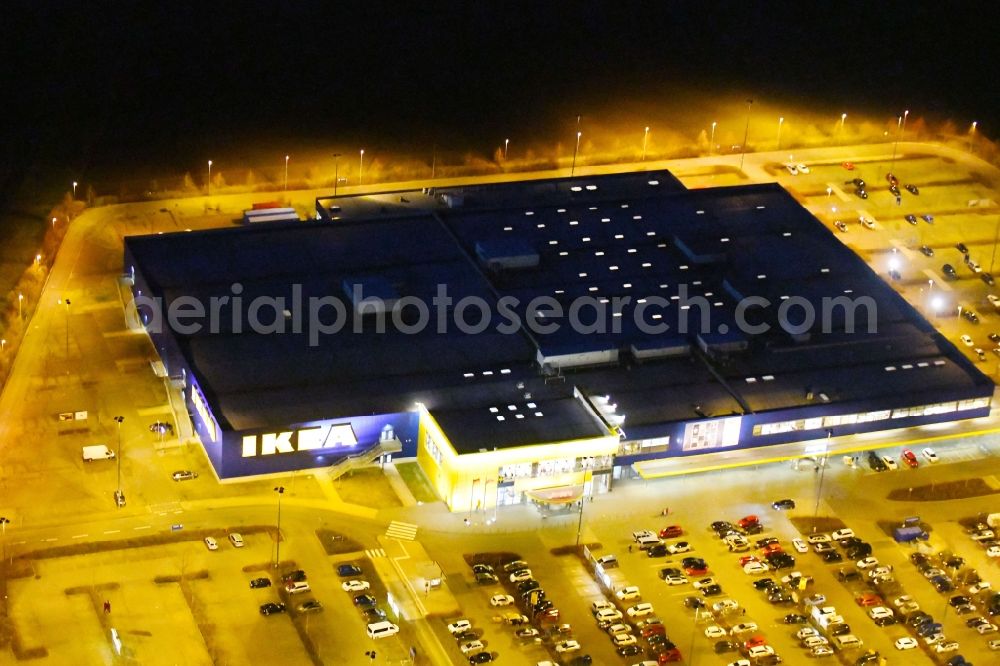 Erfurt at night from above - Night lighting Building of the store - furniture market IKEA Moebel & Einrichtungshaus Erfurt in the district Schmira in Erfurt in the state Thuringia, Germany