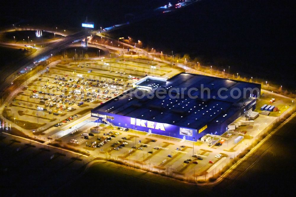 Erfurt at night from above - Night lighting Building of the store - furniture market IKEA Moebel & Einrichtungshaus Erfurt in the district Schmira in Erfurt in the state Thuringia, Germany