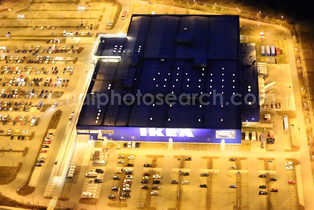 Erfurt at night from above - Night lighting Building of the store - furniture market IKEA Moebel & Einrichtungshaus Erfurt in the district Schmira in Erfurt in the state Thuringia, Germany