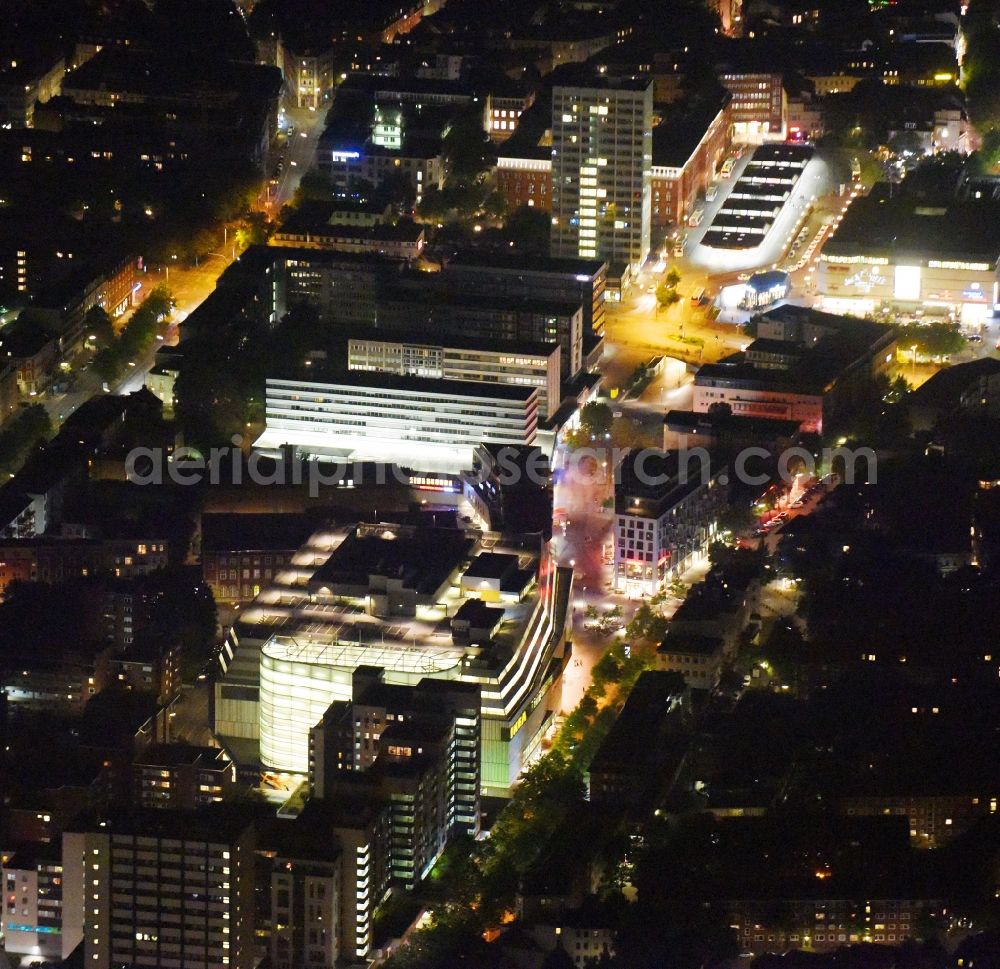 Aerial image at night Hamburg - Night view of building of the store - furniture market IKEA Moebel & Einrichtungshaus Hamburg-Altona Grosse Bergstrasse in Hamburg