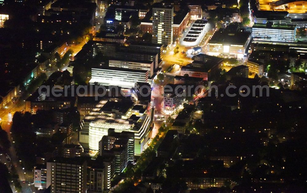 Hamburg at night from above - Night view of building of the store - furniture market IKEA Moebel & Einrichtungshaus Hamburg-Altona Grosse Bergstrasse in Hamburg