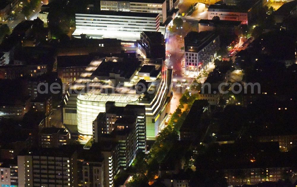 Aerial image at night Hamburg - Night view of building of the store - furniture market IKEA Moebel & Einrichtungshaus Hamburg-Altona Grosse Bergstrasse in Hamburg