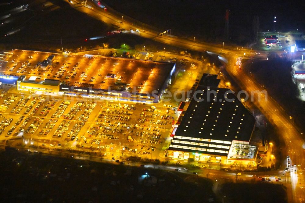 Hamburg at night from above - Night lighting building of the store - furniture market IKEA Moebel & Einrichtungshaus Hamburg-Moorfleet in the district Moorfleet in Hamburg, Germany