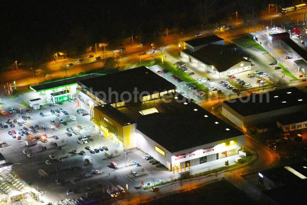 Berlin at night from above - Night lighting Building of the store - furniture market POCO Einrichtungsmaerkte GmbH in Berlin, Germany