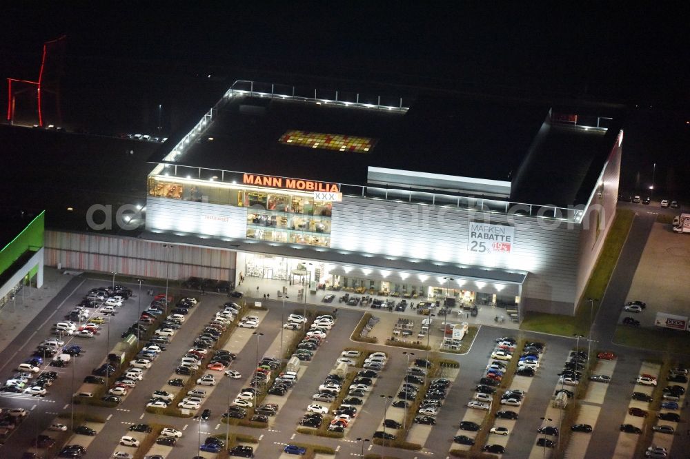 Aerial image at night Eschborn - Night view Building of the store - furniture market XXXL Mann Mobilia in Sulzbach (Taunus) in the state Hesse