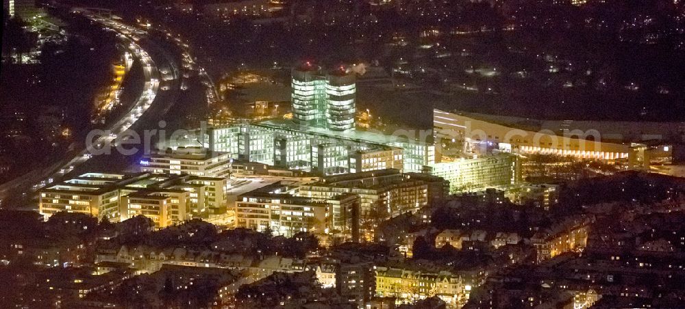 Aerial photograph at night Essen - Night view of the Building EON Ruhrgas Headquarters Essen