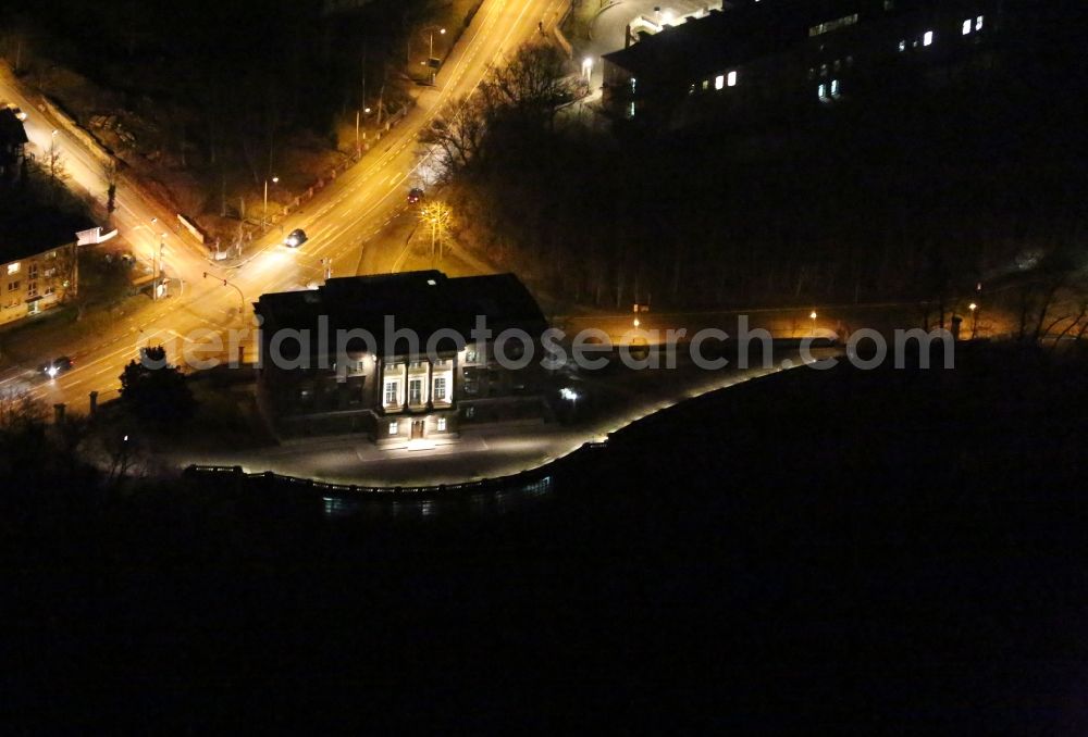 Weimar at night from above - Night lighting building Goethe- and Schiller-Archiv in Weimar in the state Thuringia, Germany