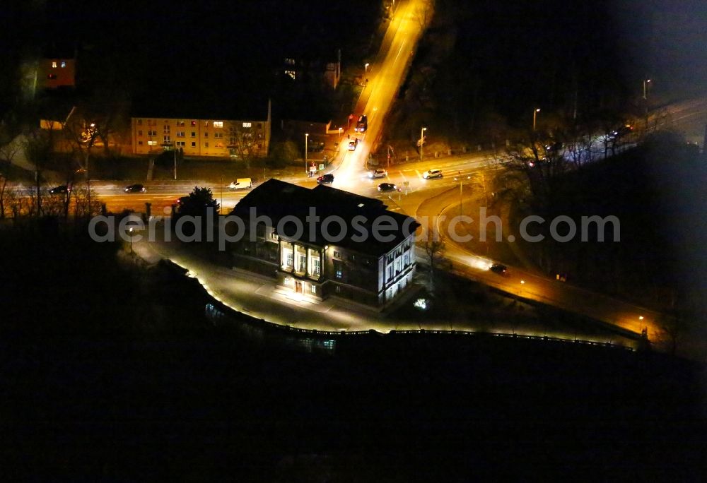 Aerial photograph at night Weimar - Night lighting building Goethe- and Schiller-Archiv in Weimar in the state Thuringia, Germany