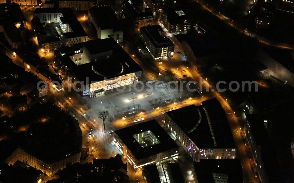 Aerial photograph at night Erfurt - Night lighting Building of the concert hall and theater playhouse in Erfurt in the state Thuringia, Germany