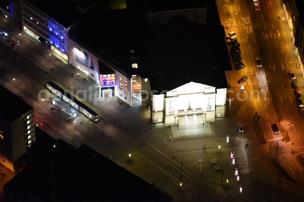 Magdeburg at night from above - Night lighting Building of the concert hall and theater playhouse in the district Altstadt in Magdeburg in the state Saxony-Anhalt