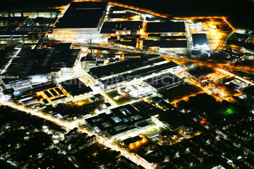 Ingolstadt at night from above - Night lighting building and production halls on the premises of Audi in Ingolstadt in the state Bavaria