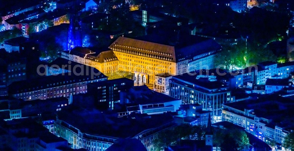 Bochum at night from above - Night lighting town Hall building of the city administration on Willy-Brandt-Platz in Bochum at Ruhrgebiet in the state North Rhine-Westphalia, Germany