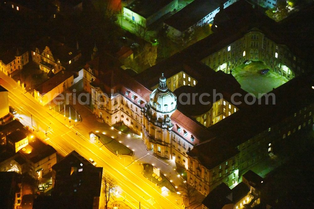 Aerial image at night Potsdam - Night lighting Town Hall building of the city administration on Friedrich-Ebert-Strasse in the district Innenstadt in Potsdam in the state Brandenburg, Germany