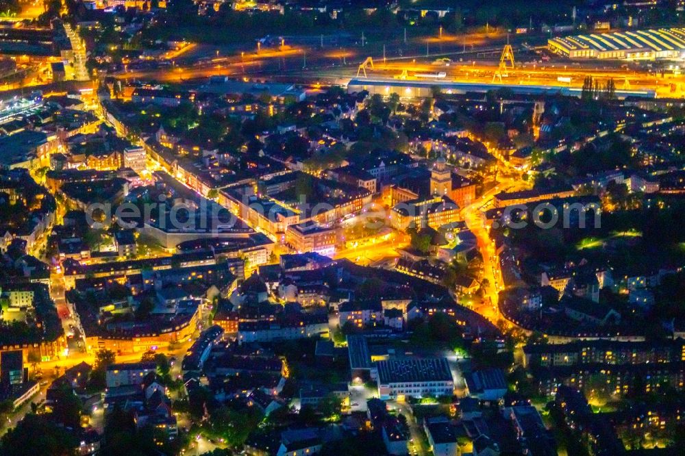 Witten at night from the bird perspective: Night lighting town Hall building of the city administration Witten in Witten at Ruhrgebiet in the state North Rhine-Westphalia, Germany