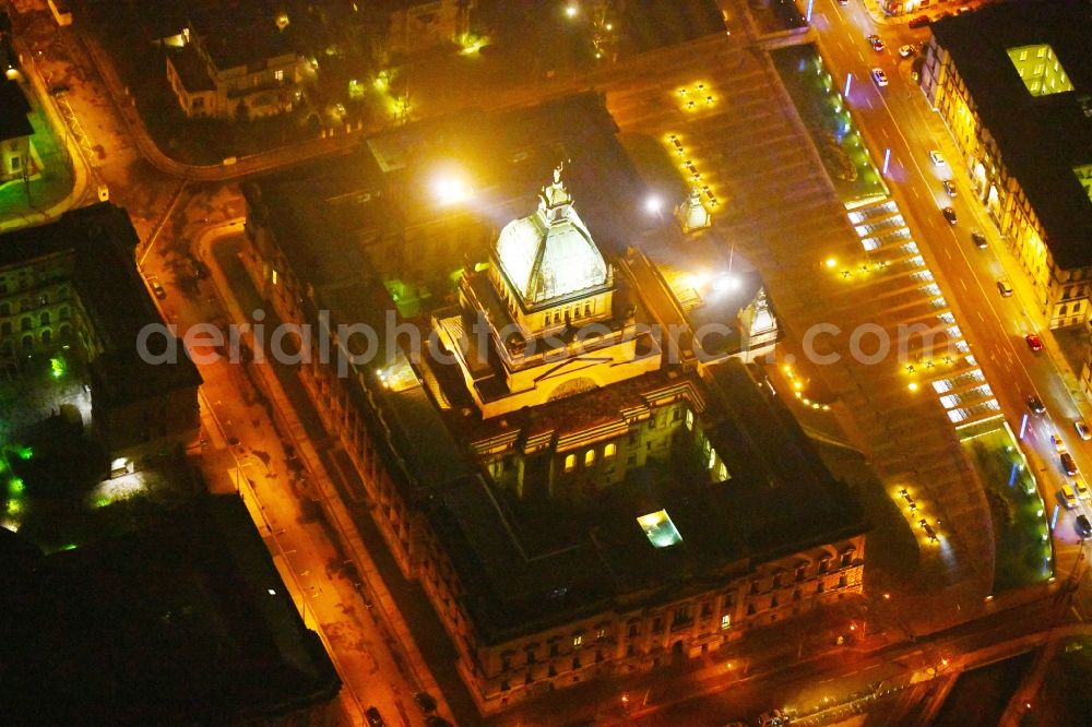 Leipzig at night from above - Night lighting Building complex of the Bundesverwaltungsgericht on Simsonplatz court of in the district Zentrum-Sued in Leipzig in the state Saxony