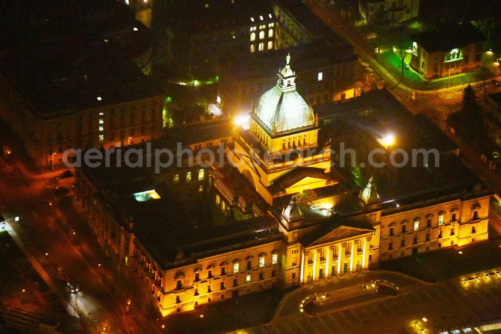 Leipzig at night from above - Night lighting Building complex of the Bundesverwaltungsgericht on Simsonplatz court of in the district Zentrum-Sued in Leipzig in the state Saxony