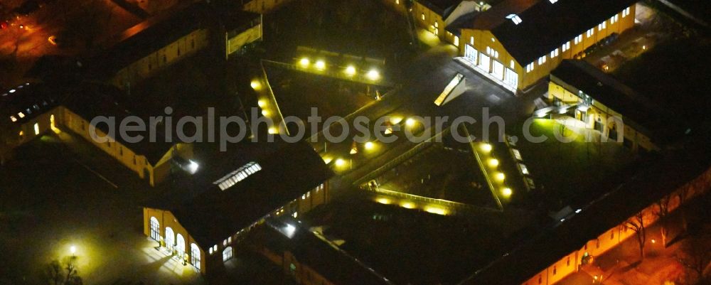 Potsdam at night from above - Night lighting Building complex of the former military barracks Garde-Ulanen-Kaserne in of Jaegerallee in Potsdam in the state Brandenburg, Germany