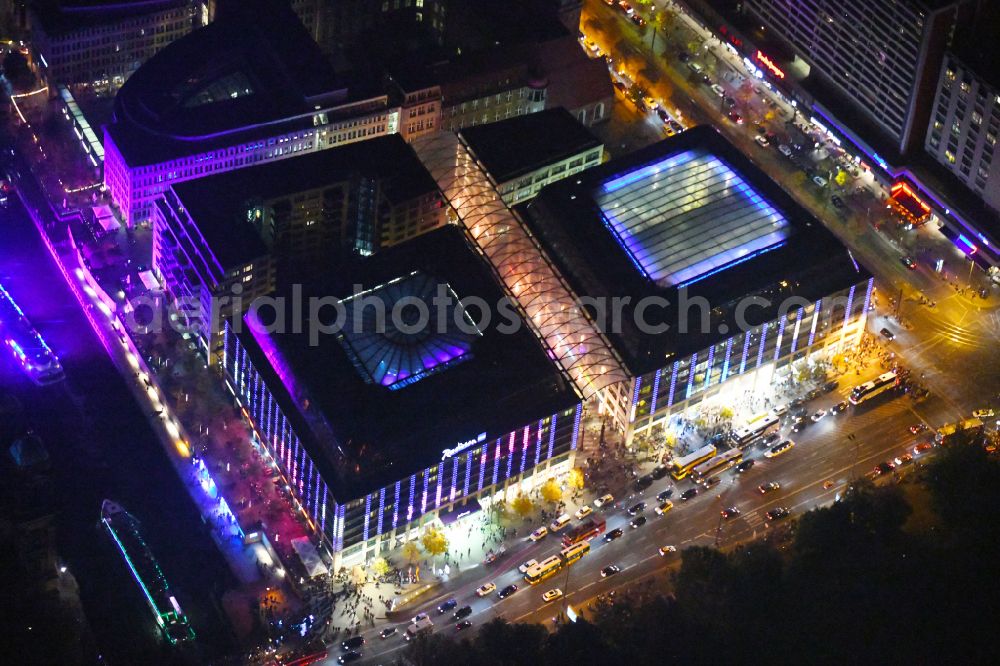 Berlin at night from above - Night lighting Complex of the hotel building CityQuartier DomAquaree on Karl-Liebknecht-Strasse in the district Mitte in Berlin, Germany