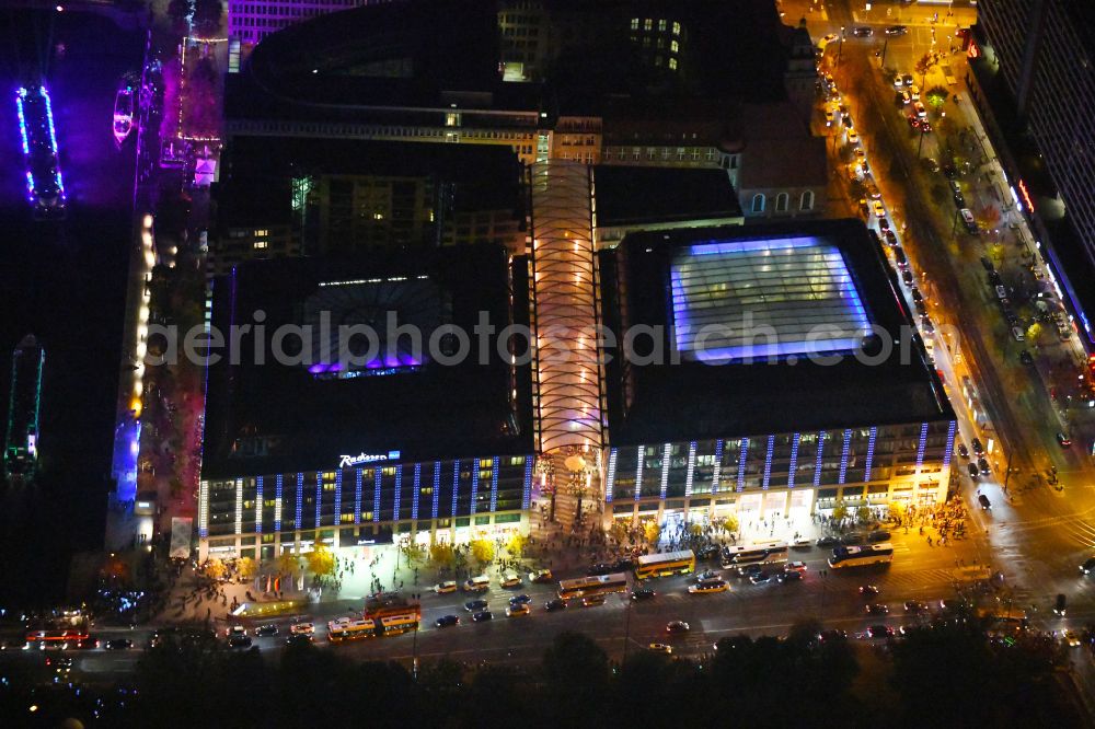 Berlin at night from above - Night lighting Complex of the hotel building CityQuartier DomAquaree on Karl-Liebknecht-Strasse in the district Mitte in Berlin, Germany