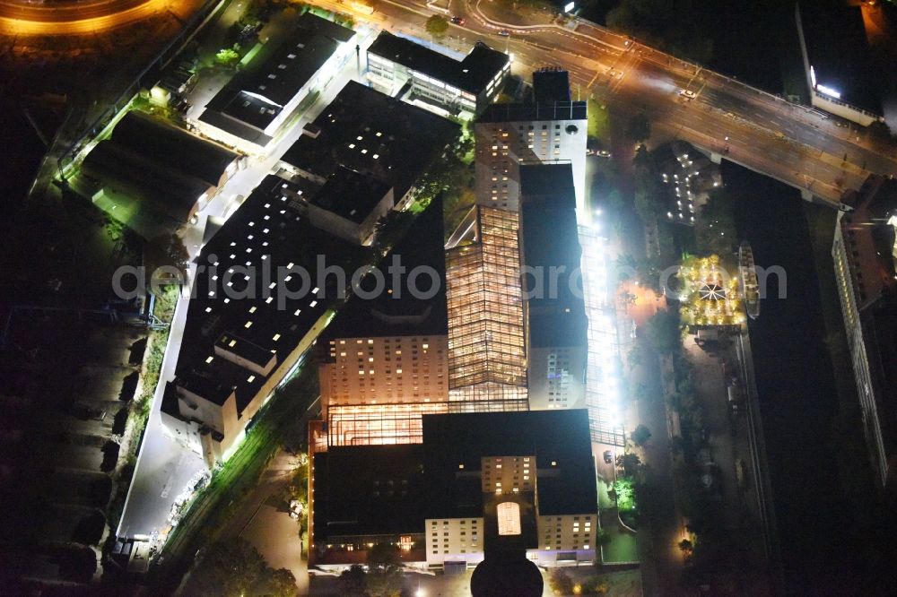 Berlin at night from above - Night view complex of the hotel building Estrel on Sonnenallee destrict im Neukoelln in Berlin in Germany