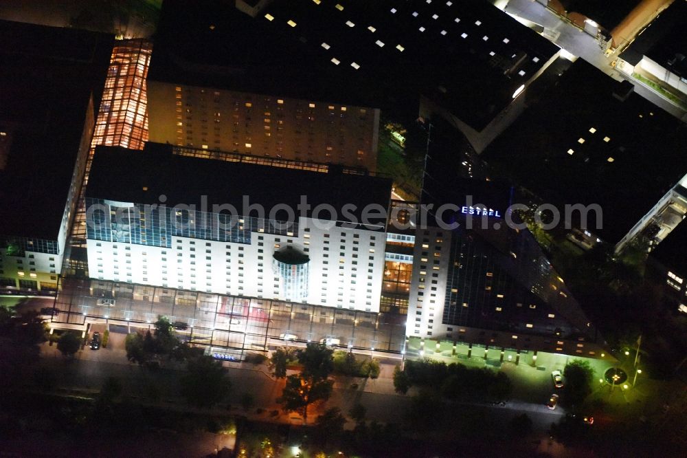 Berlin at night from above - Night view complex of the hotel building Estrel on Sonnenallee destrict im Neukoelln in Berlin in Germany