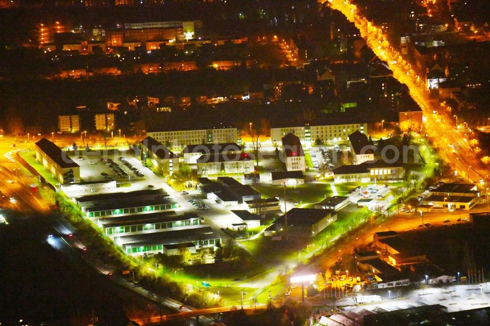 Leipzig at night from above - Night lighting Building complex of the police Leipzig Nord on Essener Strasse in Leipzig in the state Saxony, Germany