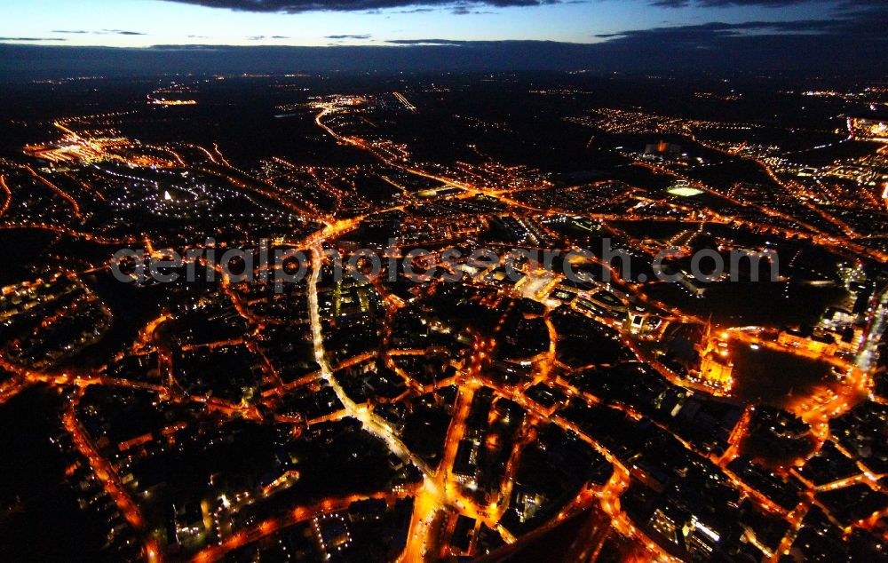 Aerial photograph at night Erfurt - Night lighting City area with outside districts and inner city area in Erfurt in the state Thuringia, Germany