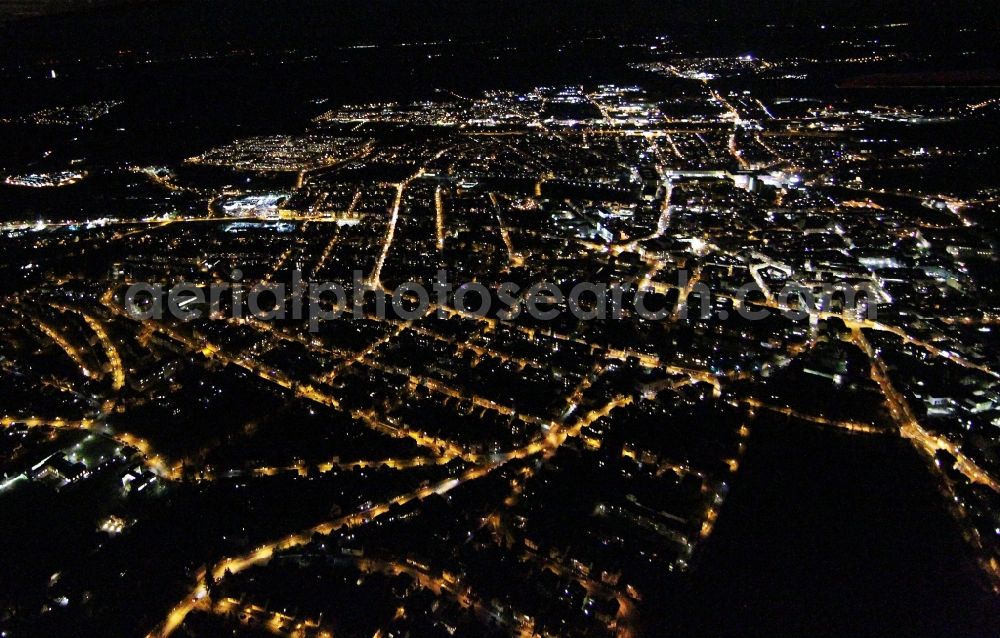 Weimar at night from the bird perspective: Night lighting City area with outside districts and inner city area in Weimar in the state Thuringia, Germany