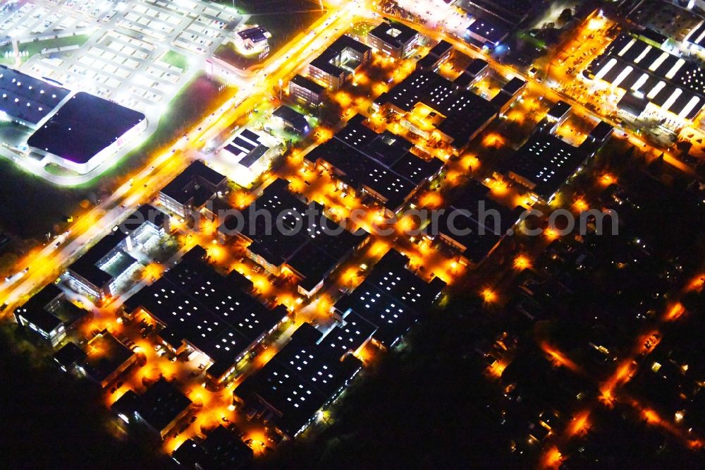 Berlin at night from above - Night lighting Office and industrial estate Gip in Mahlsdorf