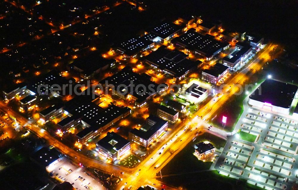 Berlin at night from above - Night lighting Office and industrial estate Gip in Mahlsdorf