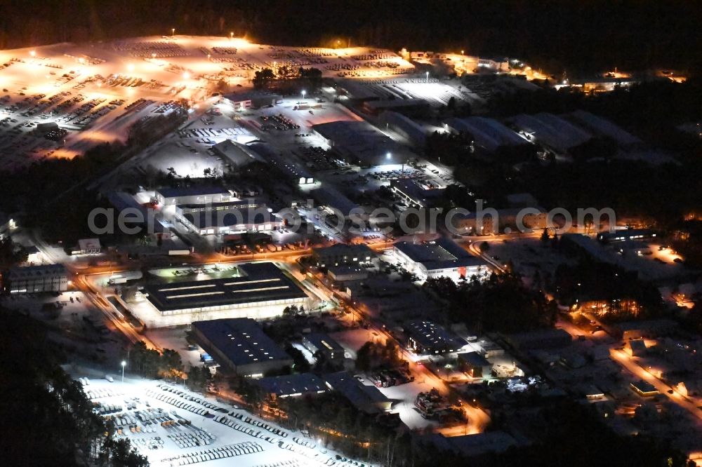 Neuseddin at night from above - Nught view Industrial estate and company settlement Ebereschenring - Kunersdorfer Strasse in Neuseddin in the state Brandenburg